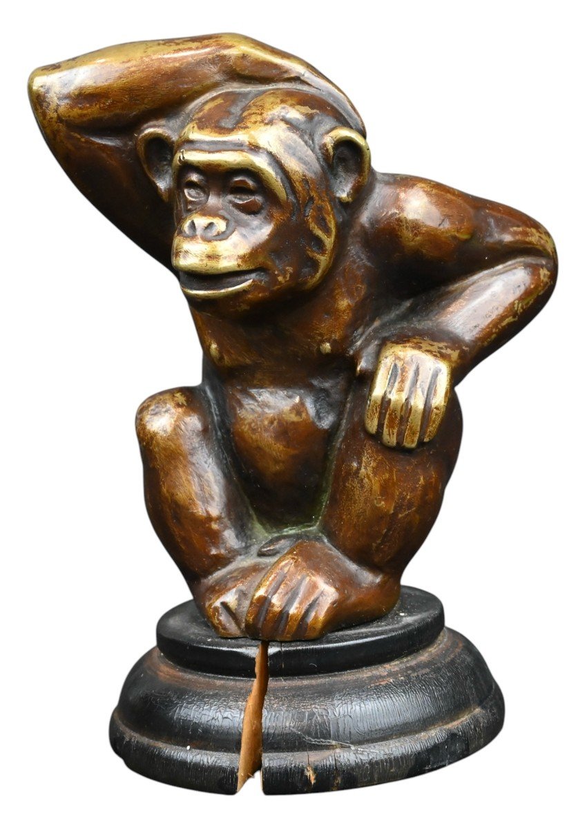 Svend Lindhart - Bronze Monkey On Wood Base - Denmark Mid-20th Century-photo-2